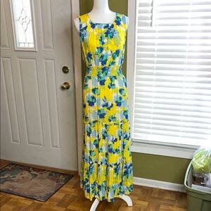 Draper James Yellow and Blue Floral Maxi Dress Size Small